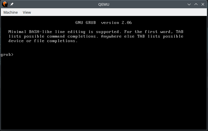 First run. Grub loader just started.
